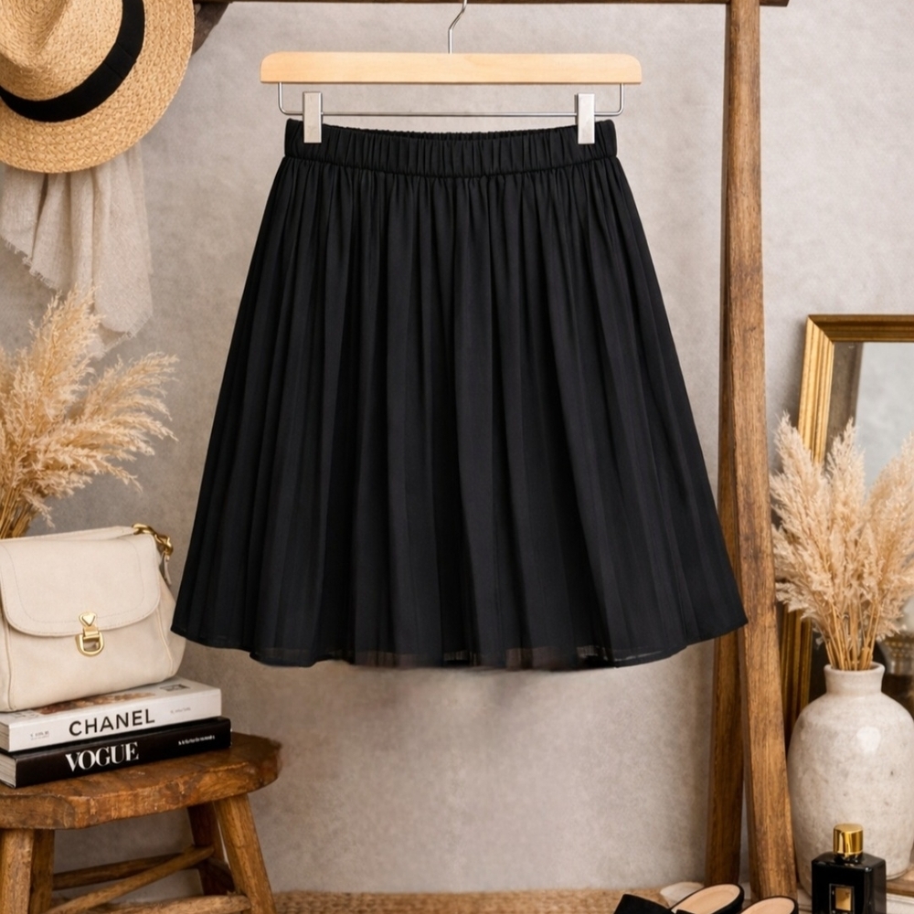 Banana Republic Black Pleated Skirt Elastic Waist Fully Lined Size 4